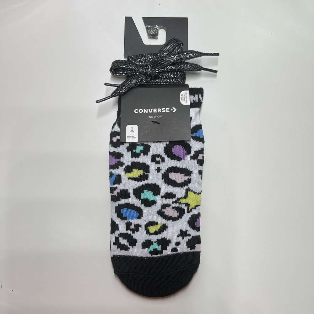 Converse All Stars No Show Kids Socks Color Black White Multicolor Sz 3Y-5Y 2 Pk